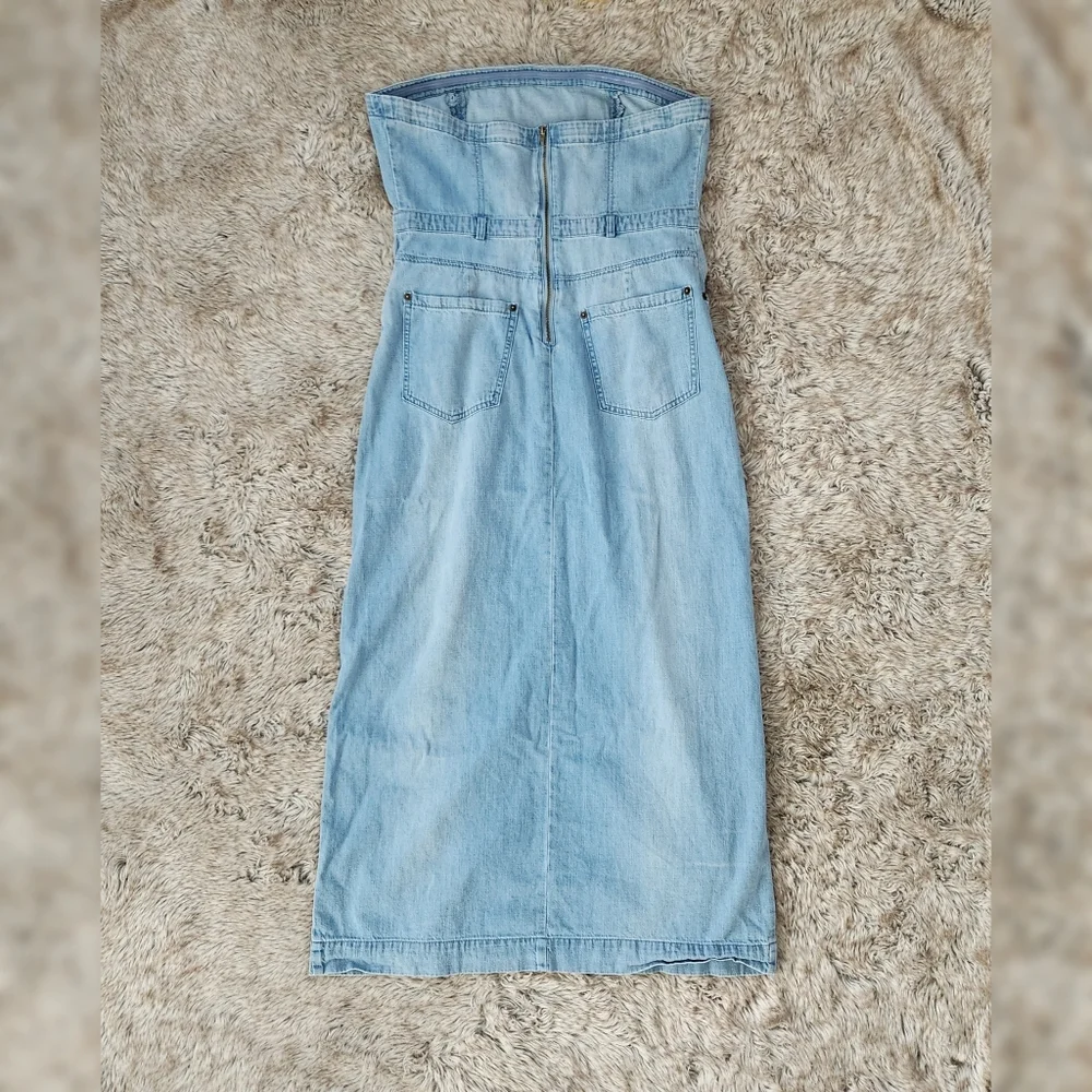 Free People Picture Perfect‎ Midi Dress Light Wash Denim Women's